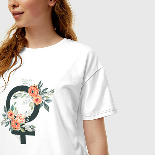 Женская футболка оверсайз Female sign flowers / Белый – фото 3