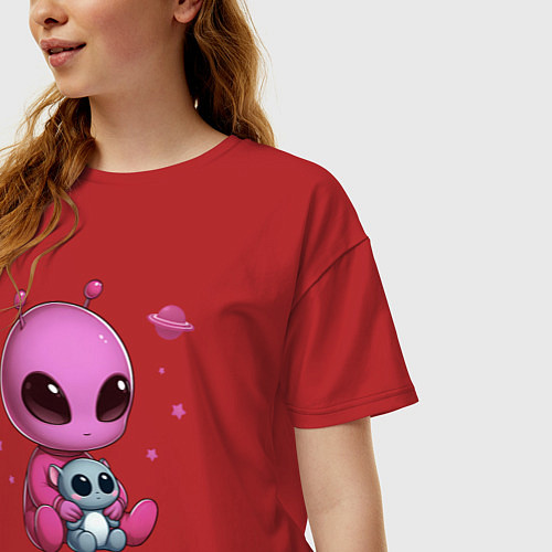 Женская футболка оверсайз Ребенок пришелец девочка / Красный – фото 3