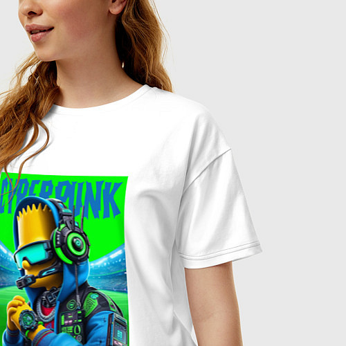 Женская футболка оверсайз Cyber Bart Simpson - ai art fantasy / Белый – фото 3