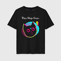 Футболка оверсайз женская Three Days Grace rock star cat, цвет: черный