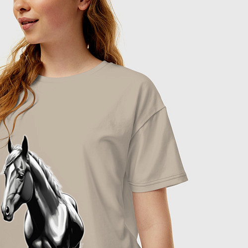 Женская футболка оверсайз Портрет лошади / Миндальный – фото 3