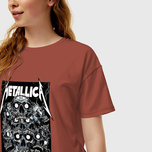 Женская футболка оверсайз Metallica - skulls / Кирпичный – фото 3