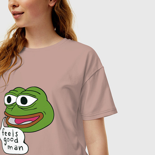 Женская футболка оверсайз Pepe feels good man / Пыльно-розовый – фото 3