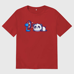 Футболка оверсайз женская Панда и вентилятор, цвет: красный