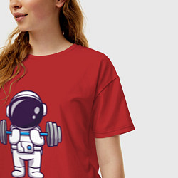 Футболка оверсайз женская Космонавт со штангой, цвет: красный — фото 2