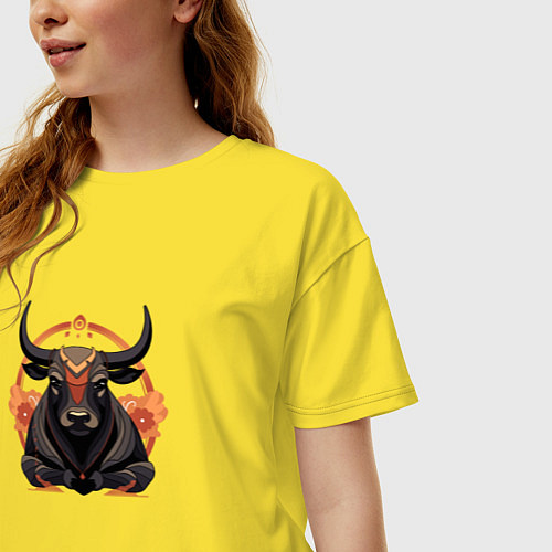 Женская футболка оверсайз Дзен-бык с цветами / Желтый – фото 3
