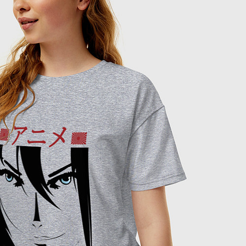 Женская футболка оверсайз Лицо девушки в стиле манга / Меланж – фото 3