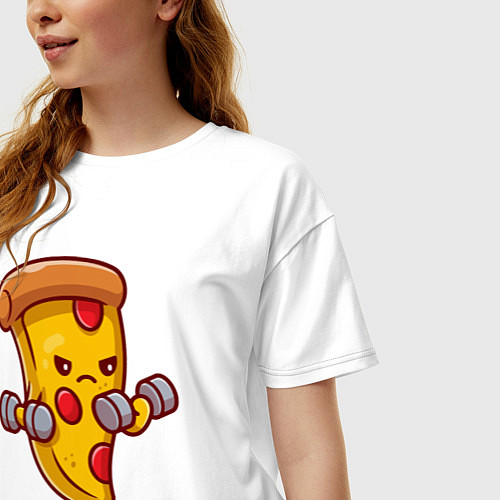 Женская футболка оверсайз Пицца на спорте / Белый – фото 3
