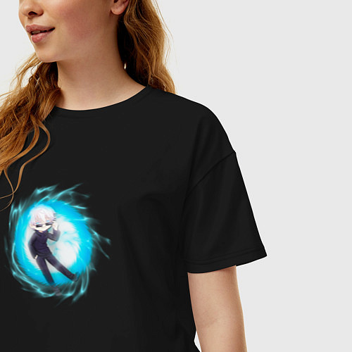 Женская футболка оверсайз Чиби Сатору Годжо / Черный – фото 3