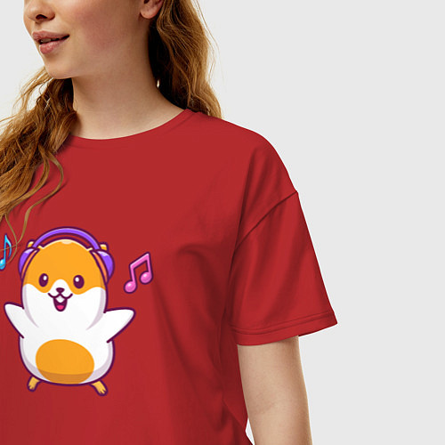 Женская футболка оверсайз Музыкальный хомяк / Красный – фото 3