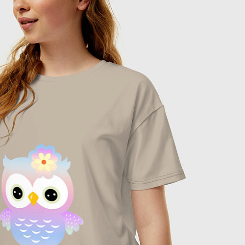 Женская футболка оверсайз Милая Сова разноцветная / Миндальный – фото 3