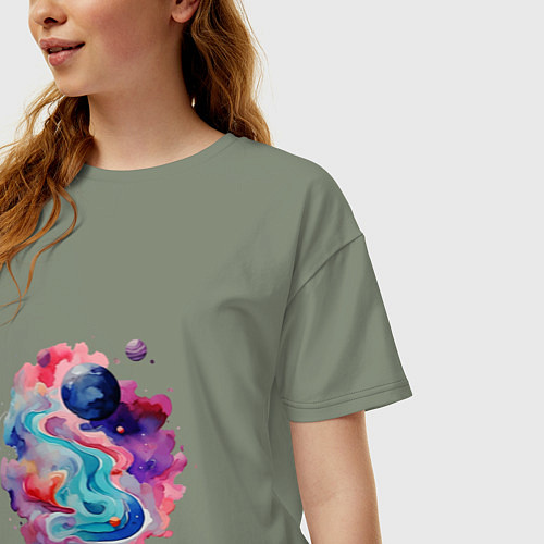 Женская футболка оверсайз Космос акварель / Авокадо – фото 3
