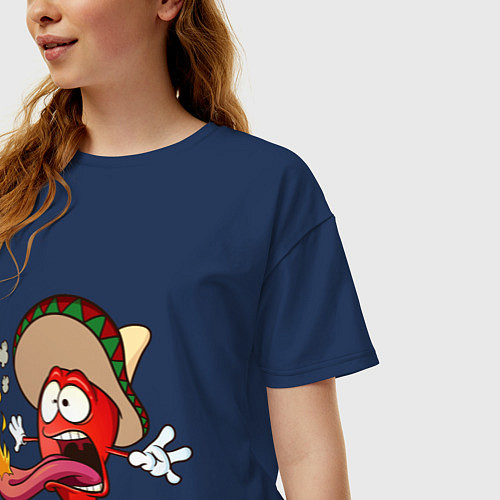 Женская футболка оверсайз Горячий мексиканский перец / Тёмно-синий – фото 3