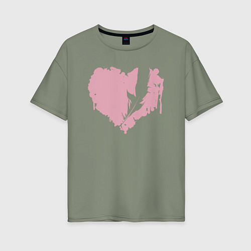 Женская футболка оверсайз Сердце перья / Авокадо – фото 1