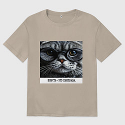 Футболка оверсайз женская Мем кот в очках: шерсть это приправа, цвет: миндальный