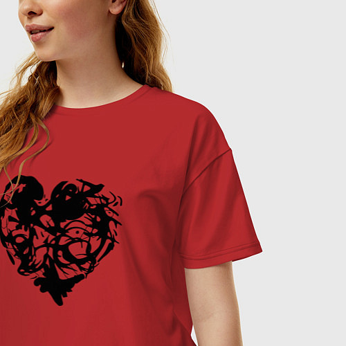 Женская футболка оверсайз Сердце текстура / Красный – фото 3