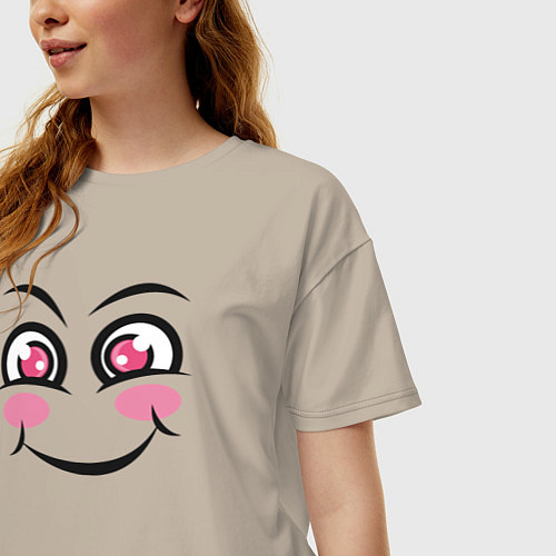 Женская футболка оверсайз Cute face / Миндальный – фото 3