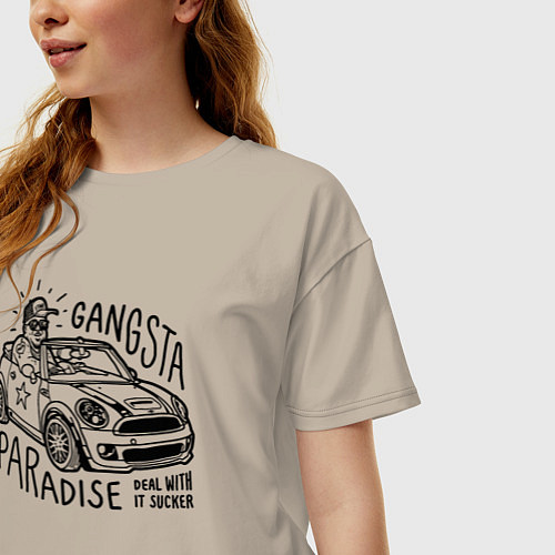 Женская футболка оверсайз Gangsta paradise / Миндальный – фото 3