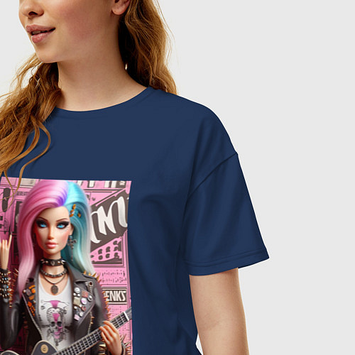 Женская футболка оверсайз Barbie - punk guitarist ai art / Тёмно-синий – фото 3