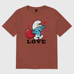 Футболка оверсайз женская Смурфик на День святого Валентина, цвет: кирпичный
