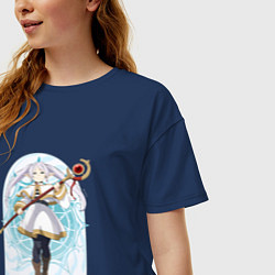 Футболка оверсайз женская Фрирен с посохом, цвет: тёмно-синий — фото 2