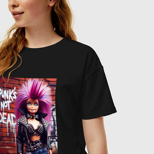 Женская футболка оверсайз Punks not dead - cool Barbie ai art / Черный – фото 3