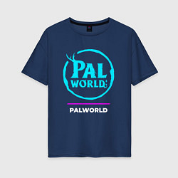 Футболка оверсайз женская Символ Palworld в неоновых цветах, цвет: тёмно-синий