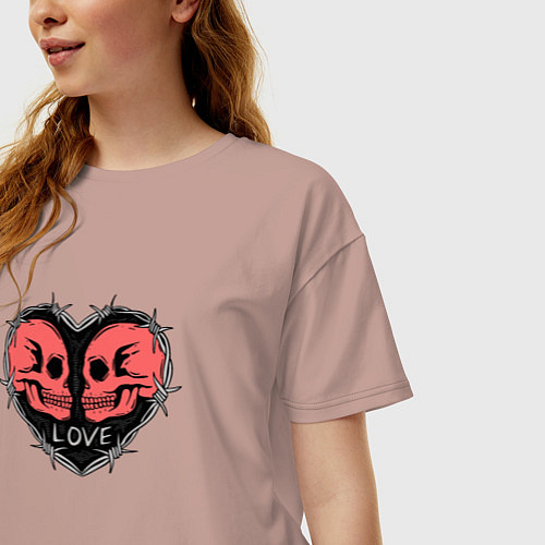 Женская футболка оверсайз Сердце черепа / Пыльно-розовый – фото 3