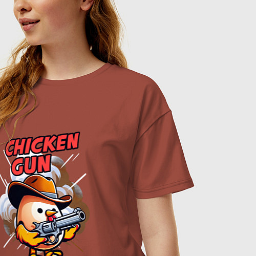 Женская футболка оверсайз Chicken Gun - chicken / Кирпичный – фото 3