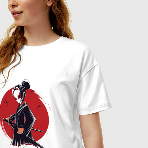 Женская футболка оверсайз Девушка самурай в маске / Белый – фото 3
