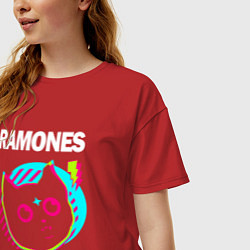 Футболка оверсайз женская Ramones rock star cat, цвет: красный — фото 2