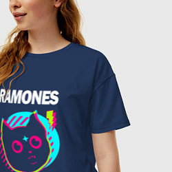 Футболка оверсайз женская Ramones rock star cat, цвет: тёмно-синий — фото 2