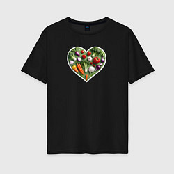 Футболка оверсайз женская Сердце из овощей, цвет: черный