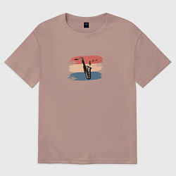 Футболка оверсайз женская Саксофон на фоне мазков краски, цвет: пыльно-розовый