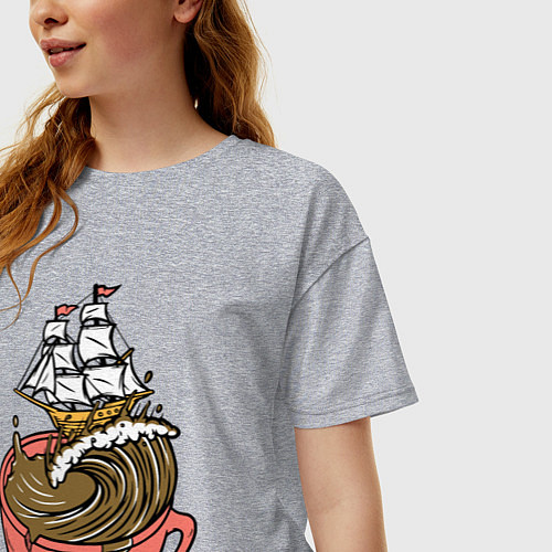 Женская футболка оверсайз Кофейный корабль / Меланж – фото 3