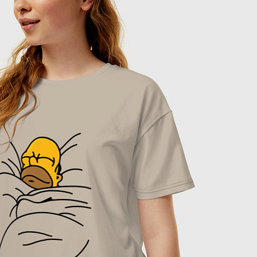 Женская футболка оверсайз Гомер в кровати / Миндальный – фото 3