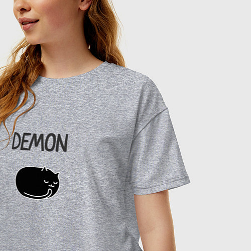 Женская футболка оверсайз Минималистичный кот демон / Меланж – фото 3