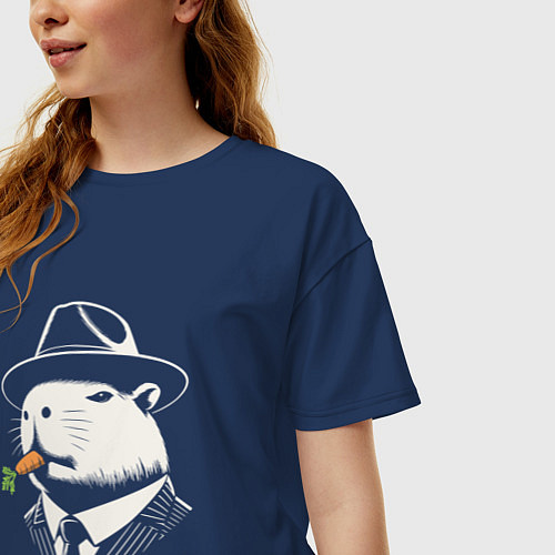 Женская футболка оверсайз Капибара гангстер с морковкой / Тёмно-синий – фото 3
