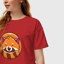 Футболка оверсайз женская Весёлая красная панда, цвет: красный — фото 2