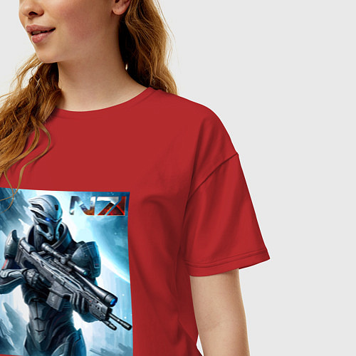 Женская футболка оверсайз Mass Effect - N7 ai art / Красный – фото 3