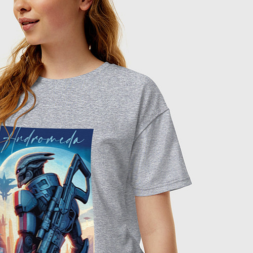 Женская футболка оверсайз Mass Effect - alien andromeda ai art / Меланж – фото 3