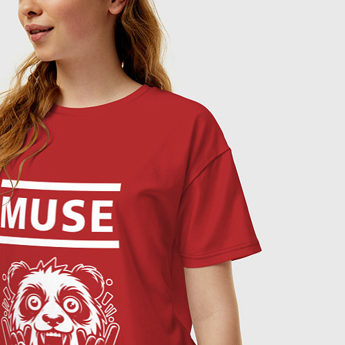 Женская футболка оверсайз Muse rock panda / Красный – фото 3