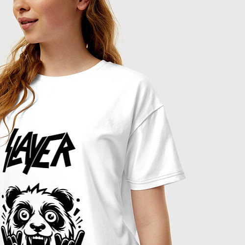 Женская футболка оверсайз Slayer - rock panda / Белый – фото 3