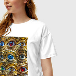 Футболка оверсайз женская Глаза разноцветные из золота в стиле стимпанк, цвет: белый — фото 2