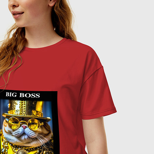 Женская футболка оверсайз Рыжий кот барон в стиле стимпанк: big boss / Красный – фото 3