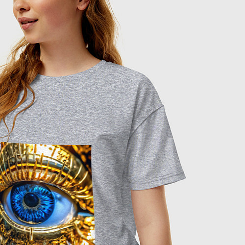 Женская футболка оверсайз Глаз металлический голубой в стиле стимпанк / Меланж – фото 3