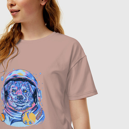 Женская футболка оверсайз Собака космонавт / Пыльно-розовый – фото 3