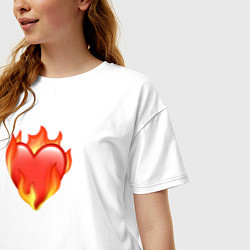 Футболка оверсайз женская Эмодзи сердце в огне, цвет: белый — фото 2