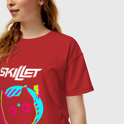 Футболка оверсайз женская Skillet rock star cat, цвет: красный — фото 2