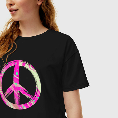 Женская футболка оверсайз Pink peace / Черный – фото 3
